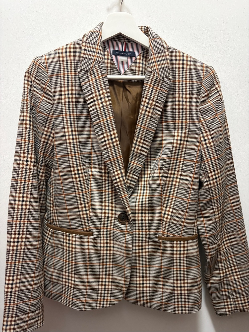 Tommy Hilfiger Plaid Blazer in Brown and Cream Tones
